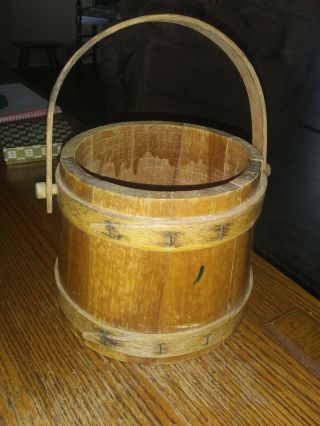 Primitive Wooden Firkin Sugar Bucket/no Top Farmhouse