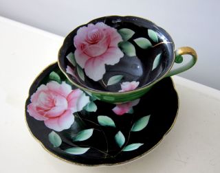 Antique Merit China Occupied Japan Hand Painted Roses Teacup Cup Saucer
