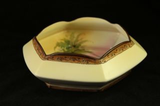 Vintage Antique Nippon Hand Painted Porcelain China Unique Hexagonal Bowl 3