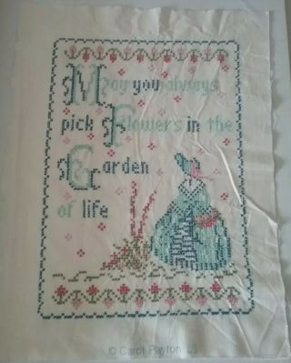 Vintage Completed Cross Stitch Needle Work Crinoline Lady Picture Panel Image