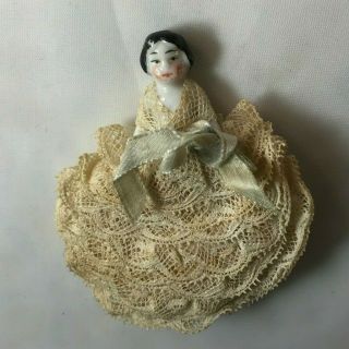 Darling Antique Frozen Charlotte Doll In Lace