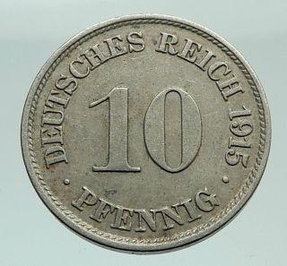 1915 J Germany King Wilhelm Ii 10 Pfennig German Antique Coin I74554