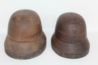 2x Antique Solid Wood Men ' s/Ladies 67/62cm Hat Block Millinery Wig Rest Moulds 2