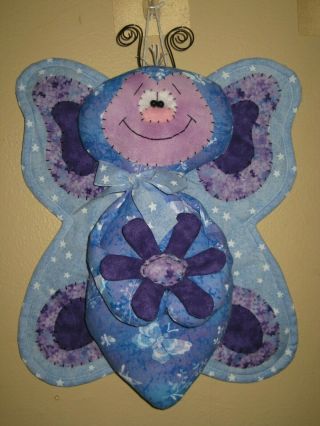 Primitive Hc Hanging Whimsical Butterfly W/ Flower Shelf Sitter Ornie Tuck