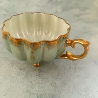 Vintage Footed Tea Cup Saucer Royal Sealy China Japan Green Gold Iridescent 1950 8
