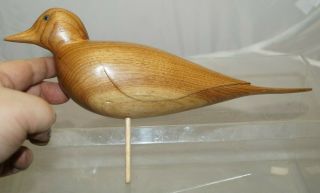 Vintage 1991 Signed Shorebird Decoy Wood Carved Hunting Duck Decoy