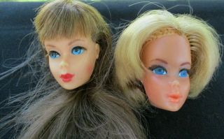 2 Vintage Mod Barbie Heads Tnt Twist N Turn & Live Action Faces Diy