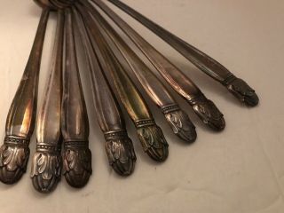8 Holmes Edwards Danish Princess Long Handle Tea Spoons Inlaid Silver Plate
