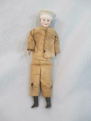 Antique German Bisque Head Dollhouse Doll Kitchen CHEF Molded Hat Cloth Body 5 