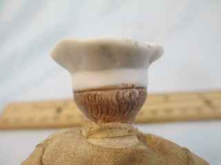 Antique German Bisque Head Dollhouse Doll Kitchen CHEF Molded Hat Cloth Body 5 