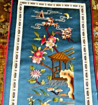 Old vtg Antique 20c Chinese Silk Hand Embroidered panel nature design 2