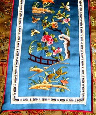 Old vtg Antique 20c Chinese Silk Hand Embroidered panel nature design 3