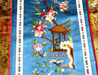 Old vtg Antique 20c Chinese Silk Hand Embroidered panel nature design 4