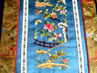 Old vtg Antique 20c Chinese Silk Hand Embroidered panel nature design 6