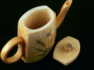 Pure Chinese Bone Hand Carved 2Owls Relief Little Pot O003 2