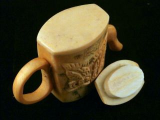 Pure Chinese Bone Hand Carved 2Owls Relief Little Pot O003 3