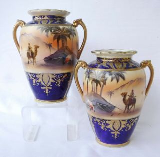 Antique Noritake Desert Scene Gilded Vases