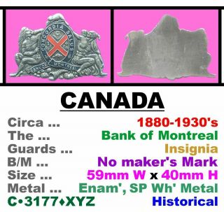 Vintage Cap Badge • Canada - On • Bank Of Montreal • 1880 - 1930 