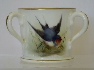 Miniature Antique Royal Worcester Hand Painted Tyg,  Swallow Bird,  1911