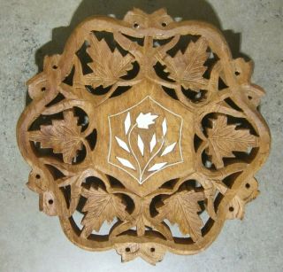 Vintage Kitchen - Wooden Trivet - Hand Carved Solid Wood W/ Inlay