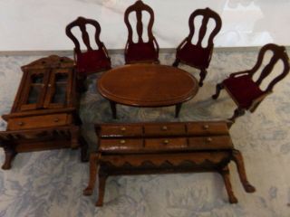Vintage Dollhouse Early American Wood Dining Room Set