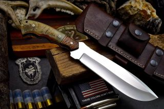 CFK Handmade VG10 Stainless Leopard Wood & Sheep - Horn Hunting Camp Blade Knife 2