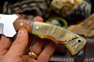 CFK Handmade VG10 Stainless Leopard Wood & Sheep - Horn Hunting Camp Blade Knife 5