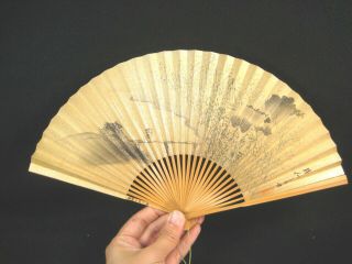 Vintage Japanese Signed Compact Fan Sensu Hand Painted Japanese Scenic Bamboo