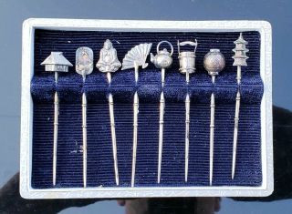 Antique Chinese Sterling Silver Figural Hair Pin Set