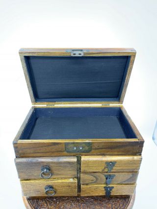 Vintage Solid Wood Jewelry Box With Drawers
