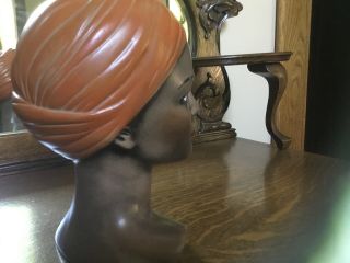 Vintage Mid - century Female / Girl Ceramic Head Bust Brown eyes/skin black 4