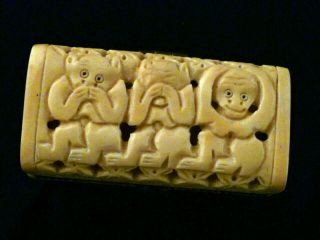 Special Pure Chinese Bone Hand Carved 3monkeys Little Box N141