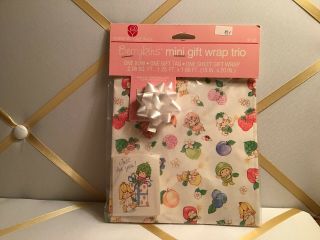 Strawberry Shortcake Berrykin Wrapping Paper & Mini Card W/bow 1980’s Vintage
