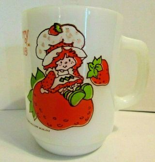 Vintage Anchor Hocking Strawberry Shortcake Milk Glass Coffee Cup,  Mug