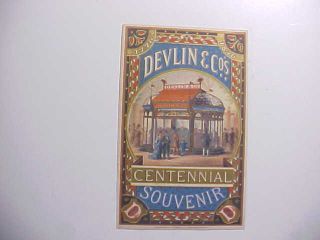 1876 Centennial Exposition Exhibit Souvenir Trade Card Devlin American Clothing