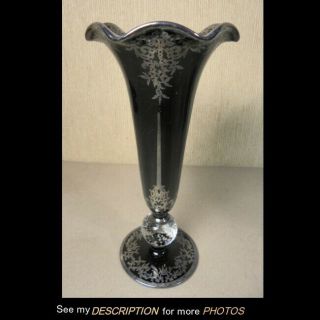 Antique Pairpoint Sterling Silver Overlay Black Glass Vase Paperweight Base