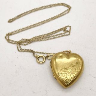 Antique Victorian 9ct Rolled Gold Photo Love Heart Locket Pendant Necklace Chain