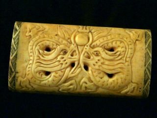 Special Pure Chinese Bone Hand Carved 2dragons Little Box N124