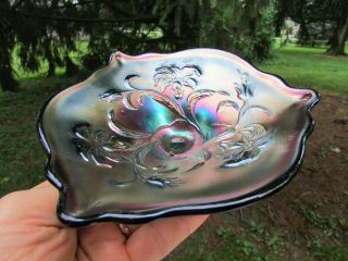 Dugan Amaryllis Antique Carnival Art Glass Stemmed Plate Purple Rare Shape