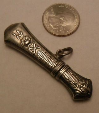 Antique Sterling Silver Art Nouveau Needle Case Chatelaine Rose Shape C1900