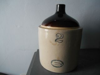 Antique 2 Gallon Western Stoneware 2 - Tone Shoulderjug Monmouth,  Ill