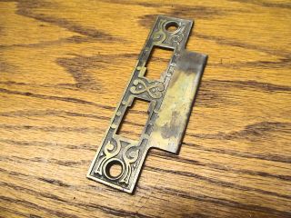 Brass Plated Door Strike Plate.  Mortise Lock Catch Plate Ornate One Side