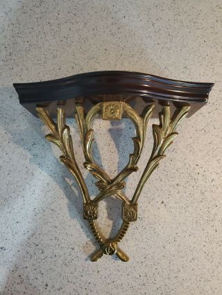 Vintage Decorative Brass And Wood Wall Sconce / Shelf 9 1/2 "