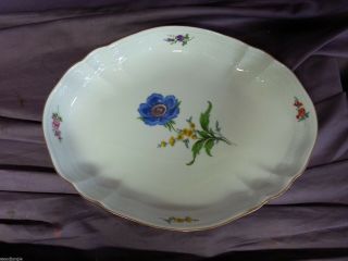 Rare Antique Meissen Germany Hand Painted Floral Porcelain Bowl Flowers Blue