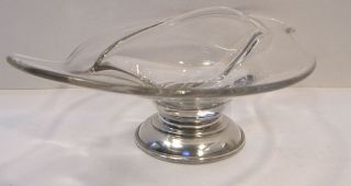 VINTAGE MCM CRYSTAL & STERLING SILVER DIVIDED SERVING DISH CANDY RELISH NUTS 3
