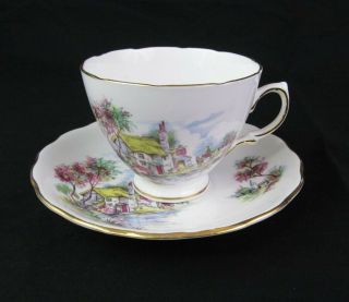 Vintage Royal Vale Tudor Cottage Tea Cup & Saucer Ridgeway England Bone China