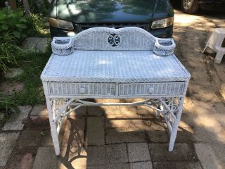 Vintage Wicker Desk With Two Drawers
