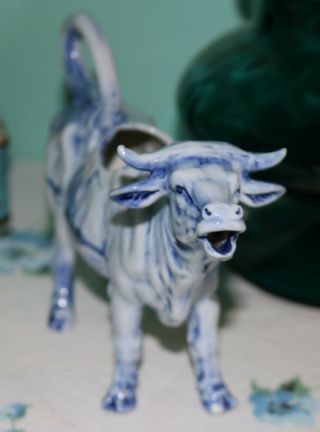 Antique Blue & White Cow Creamer Delft Style Antique Germany / Dutch