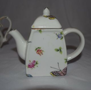 EUC Antique Reflections By L.  Godinger & Co Set Of 3 Miniature Porcelain Teapots 3