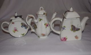 EUC Antique Reflections By L.  Godinger & Co Set Of 3 Miniature Porcelain Teapots 5